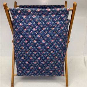 Vintage 20 x14 x11 folding wooden and quilted floral material knitting  basket